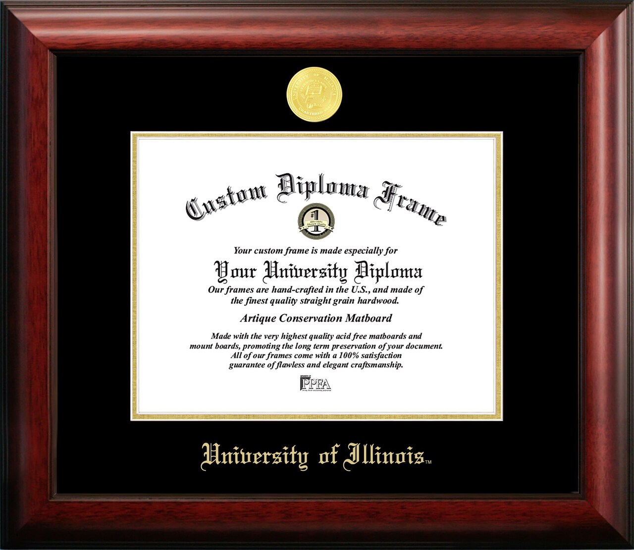 University of Illinois, Urbana-Champaign 11w x 8.5h Gold Embossed Diploma Frame